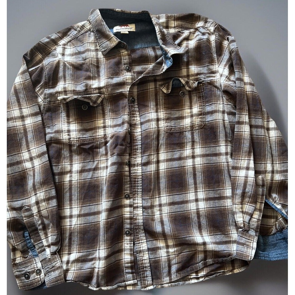 Dakota Grizzly Flannel Shirt Mens XXL Button‎ Up Brown Plaid Long Sleeve Cotton